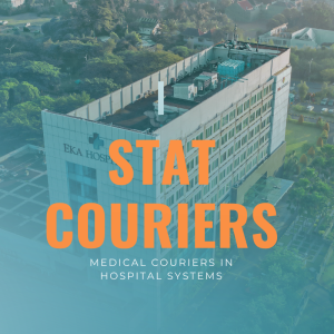 Blog banner that reads stat couriers: medical couriers in hospital systems